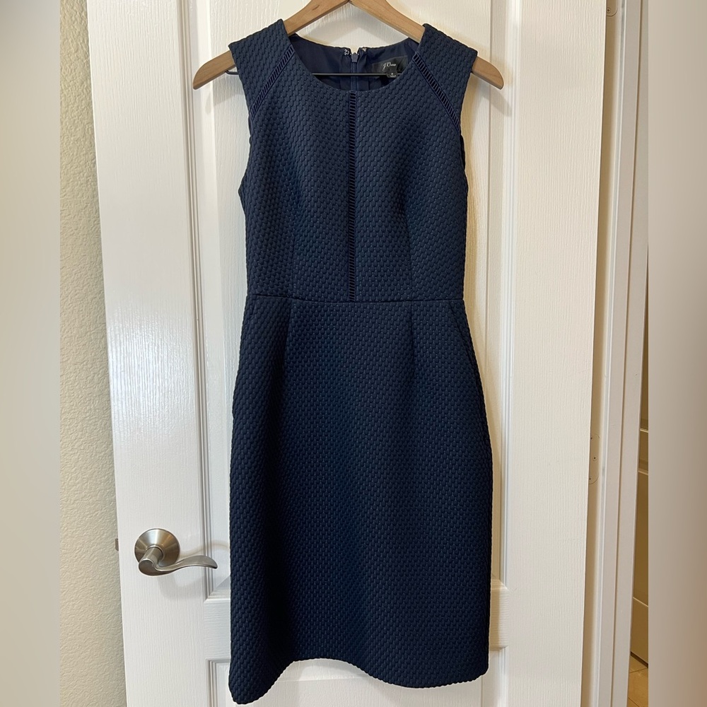 J. Crew Portfolio Suit Dress Navy in Matelasse Textured Navy Midi Dress